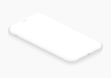 Tamamen yumuşak izometrik beyaz vektör smartphone. herhangi bir kullanıcı arabirimi arabirimi, test veya iş sunu eklemek için 3d gerçekçi boş ekran telefon şablonu. Tasarım perspektif görünümü kadar yumuşak sahte yüzen.