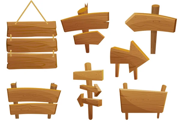 Panneaux en bois dessin animé vecteur illustration set . — Image vectorielle