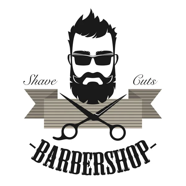 Barber shop vintage classic label badge emblem. Hipster antique gentleman logo vector illustration. — Stock Vector