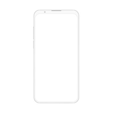 Yüksek kalite gerçekçi yeni yorum-in yumuşak temiz beyaz çerçevesiz smartphone boş beyaz ekran ile. Gerçekçi vektör mockup çerçeve yok telefon görsel UI, ticari app gösteri.