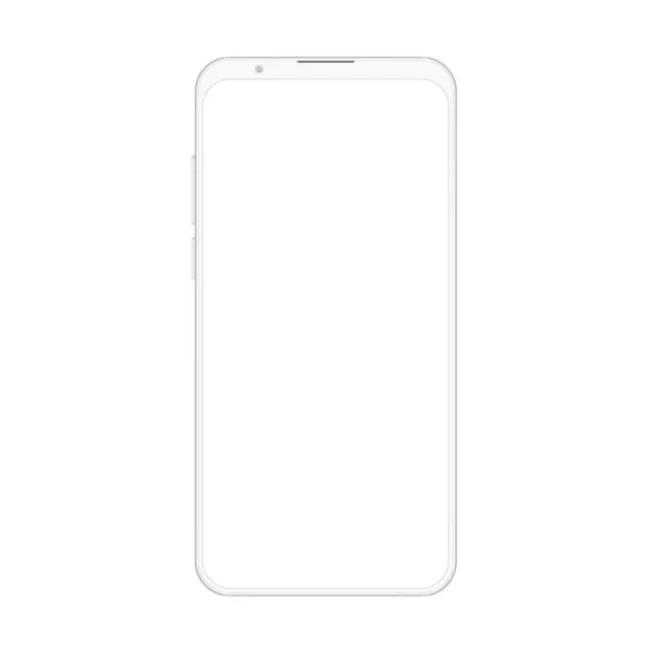Высококачественная реалистичная новая версия мягкого чистого белого смартфона с белым экраном. Векторный макет без рамки телефона для визуальной демонстрации Ui, коммерческого приложения . — стоковый вектор