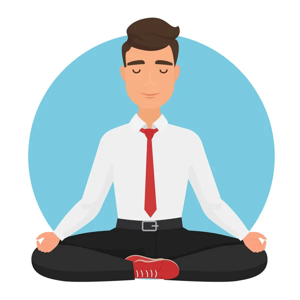 Uomo d'affari seduto in loto yoga posa illustrazione vettoriale. Ufficio uomo meditazione . — Vettoriale Stock