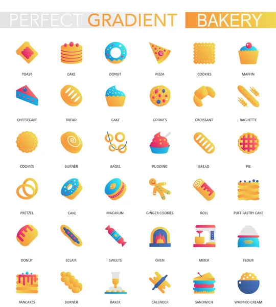 Vector set of trendy flat gradient bakery icons. — Stock Vector