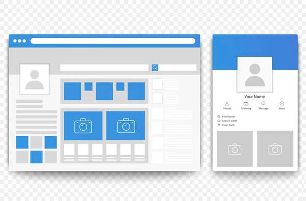 Réseau social web et navigateur de page mobile. Concept d'interface de page sociale illustration vectorielle . — Image vectorielle