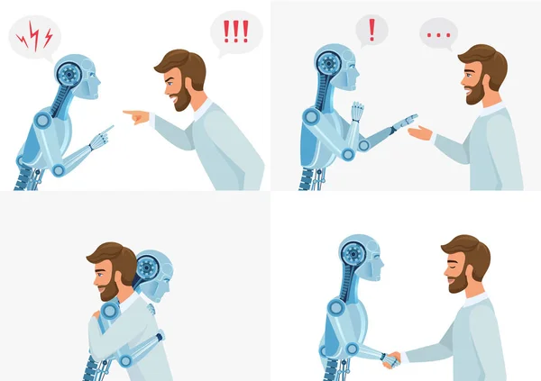 Artific νοημοσύνη αλληλεπίδραση έννοια. Ανθρώπων και ρομπότ. Επικοινωνία ανθρώπου και σύγχρονα ρομπότ. Έννοιας επιχείρηση τεχνολογίας εικονογράφηση φορέα. — Διανυσματικό Αρχείο