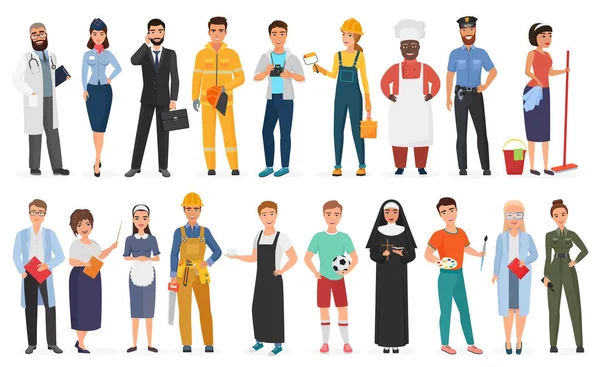 Collection Men Women People Workers Various Different Occupations Profession Wearing — Stock Vector