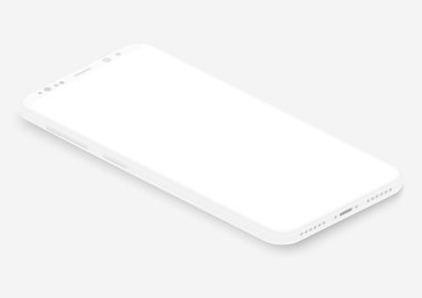İzometrik beyaz vektör smartphone. herhangi bir kullanıcı arabirimi arabirimi, test veya iş sunu eklemek için 3d gerçekçi boş ekran telefon şablonu. Perspektif görünümü Tasarım kadar yumuşak sahte yüzen.