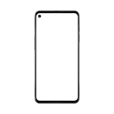 Gerçekçi ve beyaz arka plan üzerinde hiçbir çerçeve smartphone boş beyaz ekran ve ayrı kamera ile izole trendy siyah.