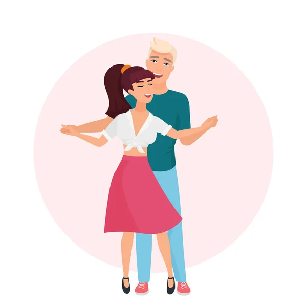 Glücklicher romantischer Mann und Frau. Zeit miteinander verbringen. Paar tanzt in Liebe Vektor Illustration. — Stockvektor