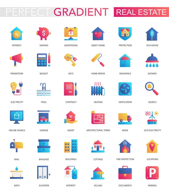 Ensemble vectoriel de gradient appartement tendance Icônes immobilières . — Image vectorielle