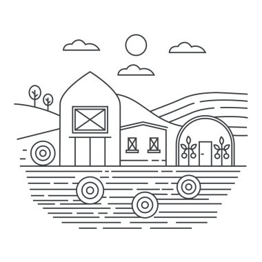 Tarım alanları grupta ince hat kavramı logo şablonu vektör çizim.