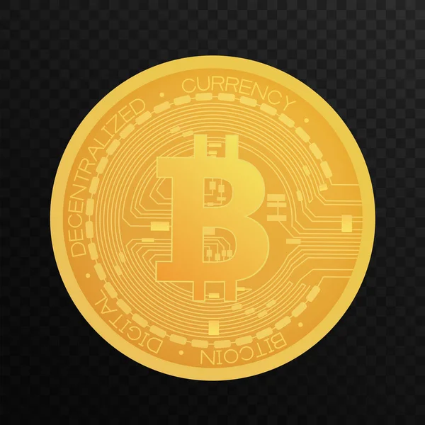 Golden bitcoin coin. Crypto blockchain currency bitcoin symbol isolated on alpha transparent background vector illustration. — Stock Vector