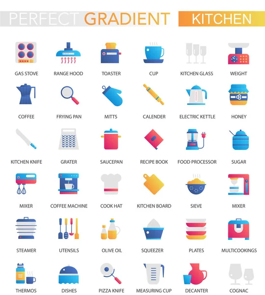 Vector set of trendy flat gradient Kitchen icons. — Stock Vector