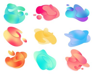 Renk soyut sıvı degrade şekilleri set vektör çizim. Yaratıcı parlak modern neon renk splash şekiller tasarım.