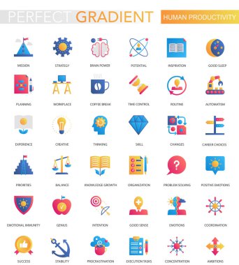 Trendy daire degrade insan verimlilik simgeler vektör kümesi.