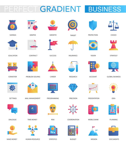 Vector set of trendy flat gradient Business finance icons. — Stock Vector