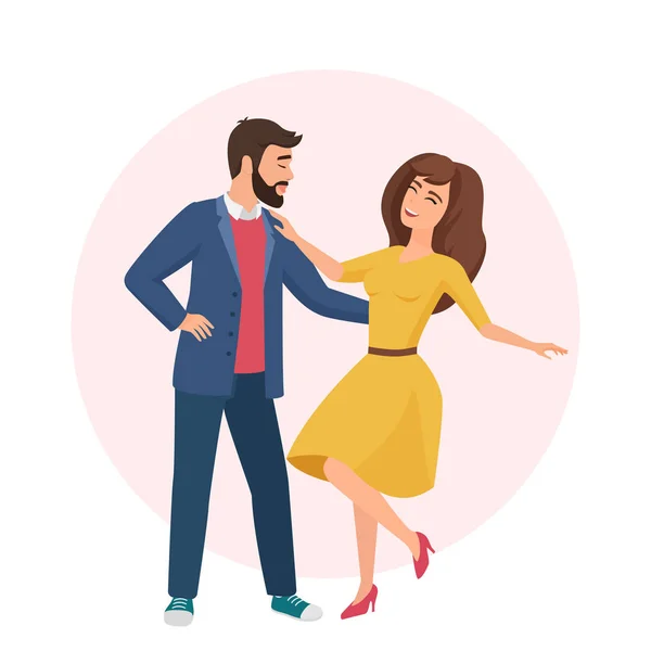 Joyeux romantique bel homme et jolie femme. Du temps ensemble. Couple dansant en amour illustration vectorielle . — Image vectorielle