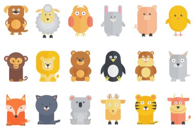 Sevimli karikatür hayvanlar toplama düz vektör illüstrasyon tasarım.