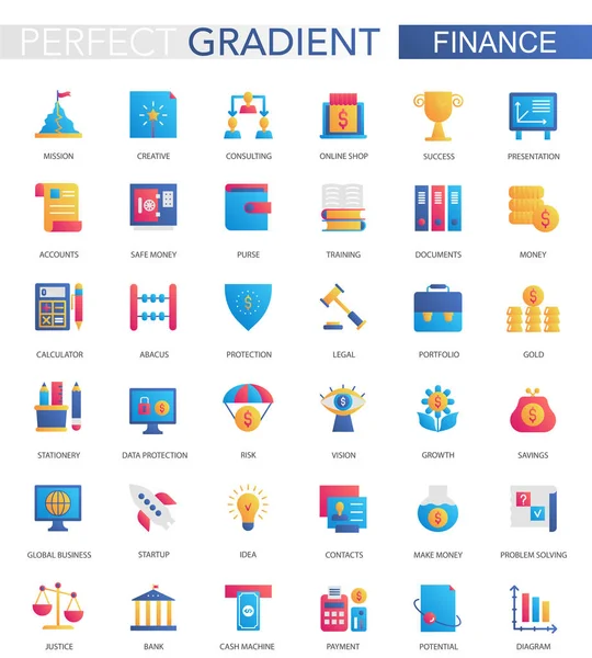 Vector set of trendy flat gradient Finance, business and banking icons. — Stock Vector