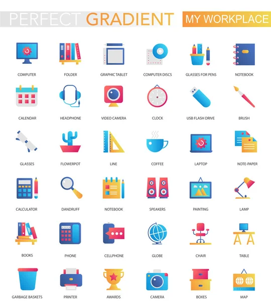 Conjunto de vetores de gradiente plano na moda meu espaço de trabalho ou ícones de espaço de trabalho . —  Vetores de Stock