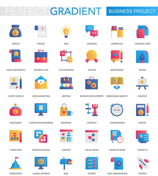 Vector set van trendy platte gradiënt business project iconen. — Stockvector