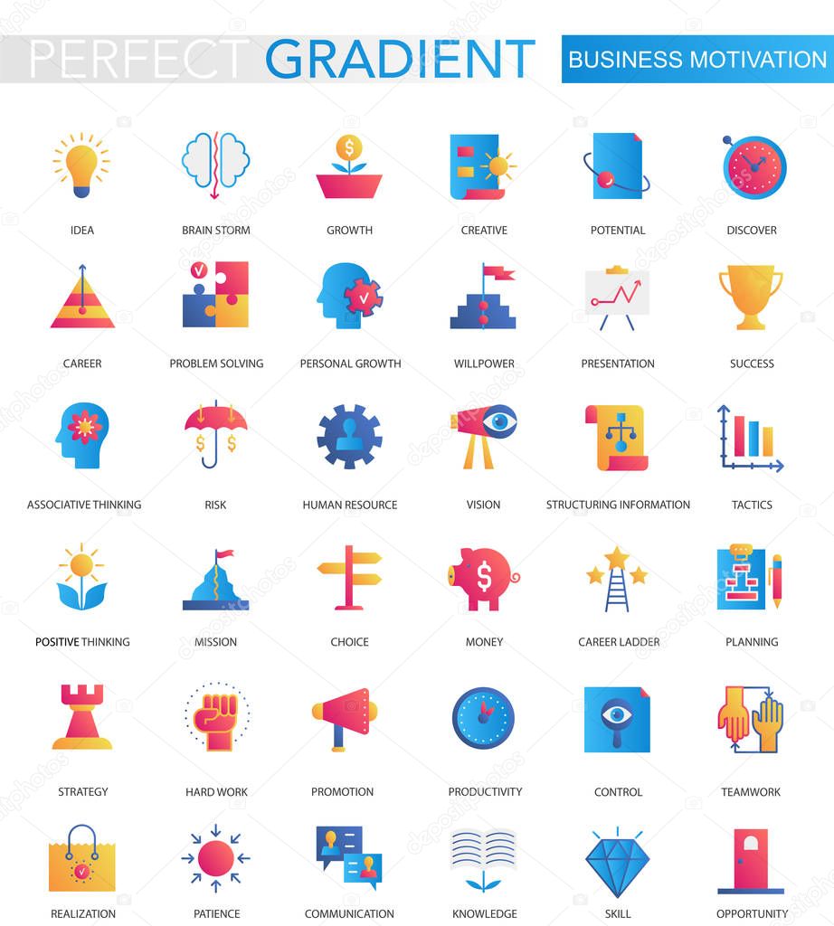 Vector set of trendy flat gradient Business motivation discipline icons