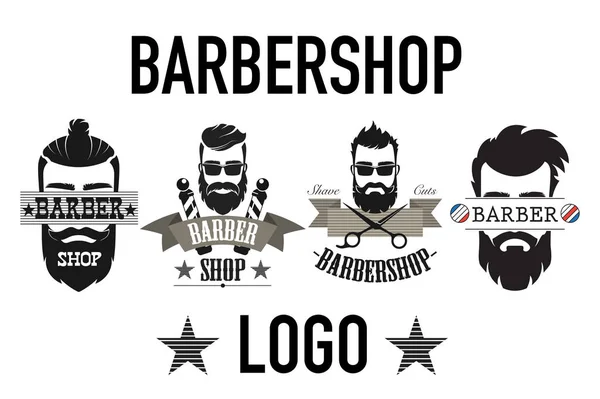 ヴィンテージレトロな理髪店のロゴ、ラベル、エンブレム、バッジが白いベクトルイラストで分離. — ストックベクタ