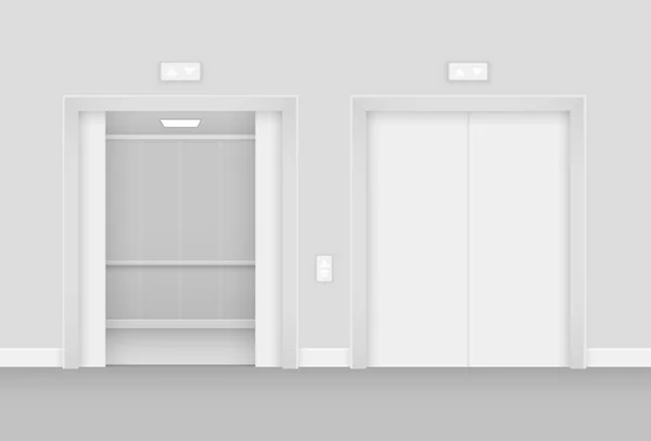 Realista ascensor abierto y vacío en salón vector interior ilustración . — Vector de stock