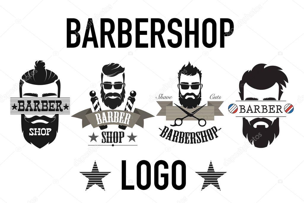 Vintage retro barbershop logo, label, emblem and badgesisolated on white vector illustration.
