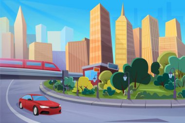 Modern karayolu, karikatür cityscape düz vektör illüstrasyon