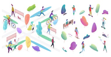 İnsanlar vektör isometrik illüstrasyon ile Kentsel park