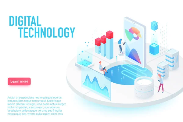 Modelo de vetor isométrico de landing page de tecnologia digital e Internet — Vetor de Stock