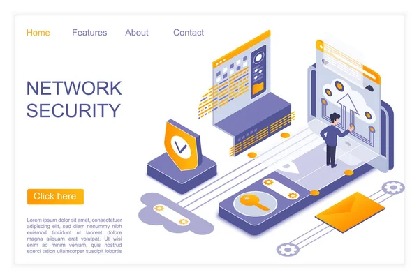 Network security landing page isometric vector template — Stock Vector