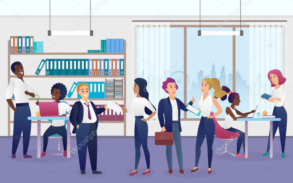 Workers in modern office flat vector illustration