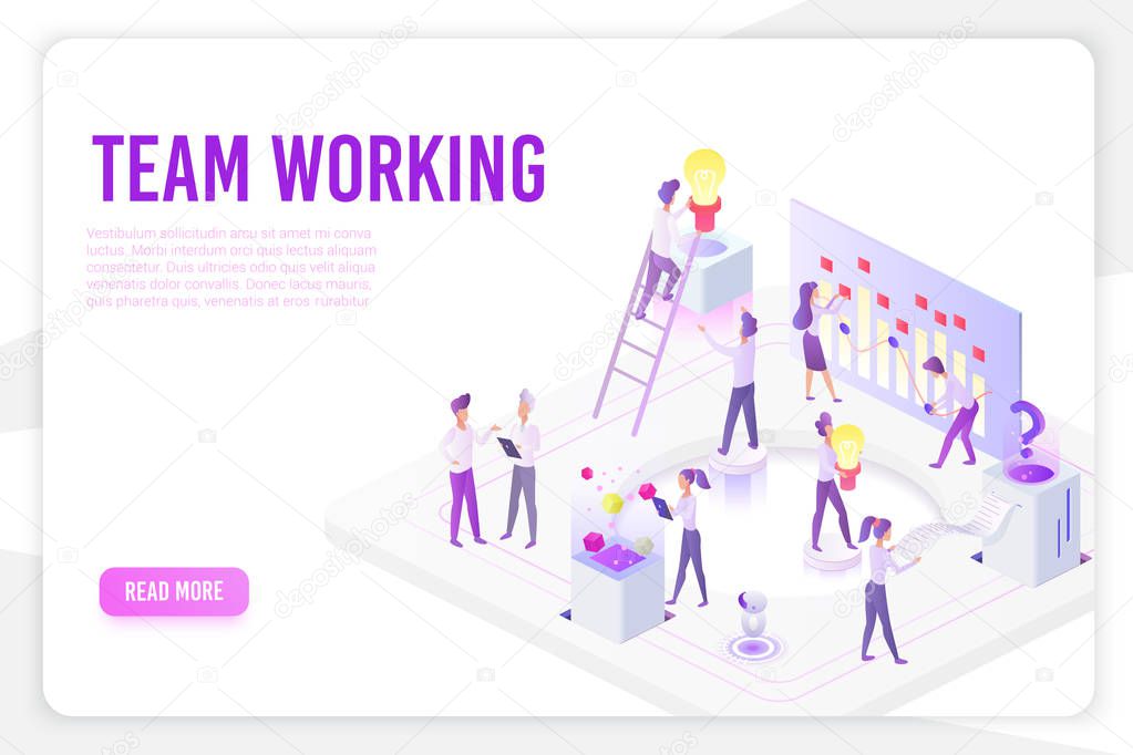 Team working landing page isometric vector template