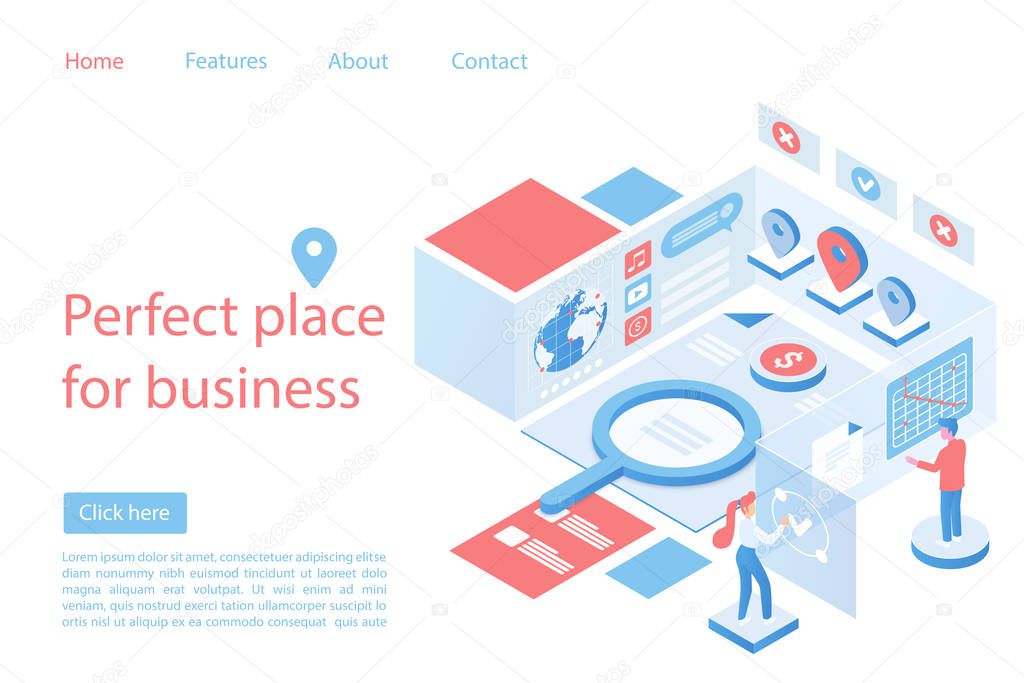 Marketplace, business perfect place landing page isometric vector template