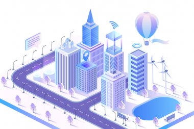 Akıllı şehir modern kavramı isometrik vektör illüstrasyon