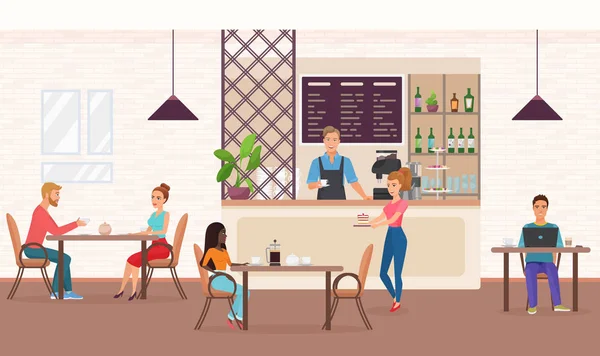 Les gens dans le café restaurant plat vecteur illustration — Image vectorielle