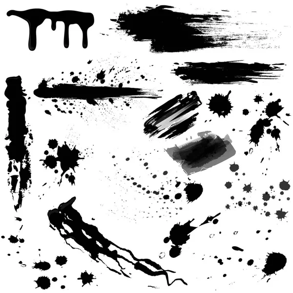 Vektor meg a fekete vér vagy tinta fröccsenés, tinta blots. Fekete Splatters vektoros illusztráció meg — Stock Vector