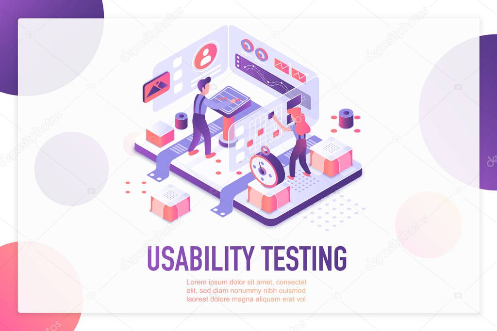 Usability testing isometric landing page vector template