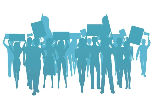 Dimostrare la silhouette della gente protesta. Proteste pubbliche, attivisti sociali. Lavoratori trike, illustrazione vettoriale isolata — Vettoriale Stock