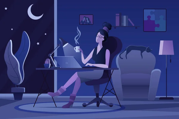 Freelancer in own room platte vector illustratie — Stockvector