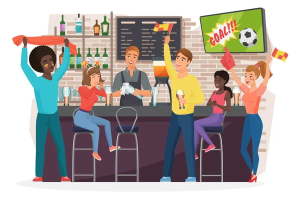 Lidé, kteří pijí pivo v baru plochý vektorový obrázek — Stockový vektor