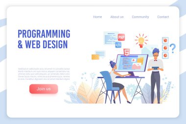 Programlama ve web tasarım düz vektör açılış sayfası şablonu