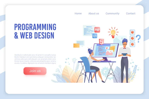 Programming and web design flat vector landing page template — Stock Vector