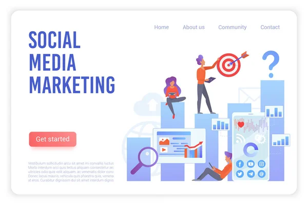 Social Media Marketing flache Vektor Landing Page Vorlage — Stockvektor