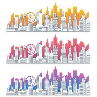 Modern Cityscape anahat degrade vektör çizimler set