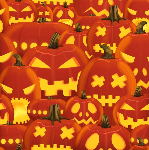 Naadloze Halloween Party patroon met hel enge grootte gemengde pompoenen vector illustratie. — Stockvector
