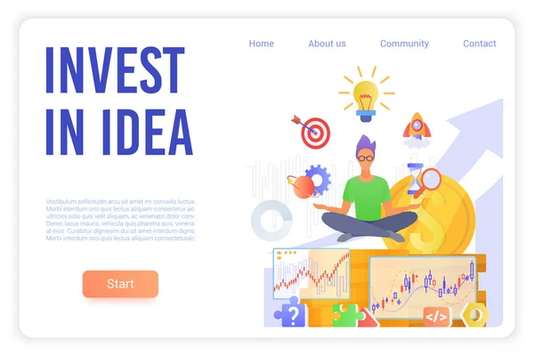 Investieren in Idee Landing Page Vektor Template — Stockvektor