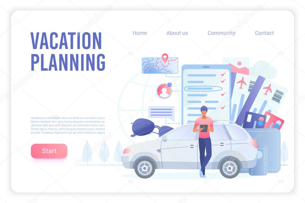 Vacation smart planning landing page vector template